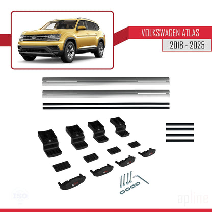 Compatible avec Volkswagen Atlas (CA1) 2018-2025 BASIC Model Barres de Toit Railing Porte-Bagages de Voiture Gris Aluminium 2 Barres