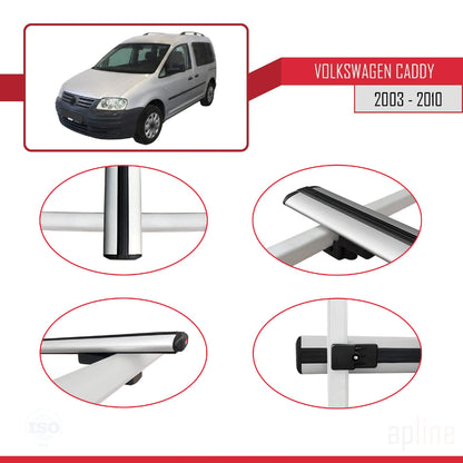 Compatible avec Volkswagen Caddy 3 (2K) 2003-2010 BASIC Model Barres de Toit Railing Porte-Bagages de Voiture Gris Aluminium 4 Barres