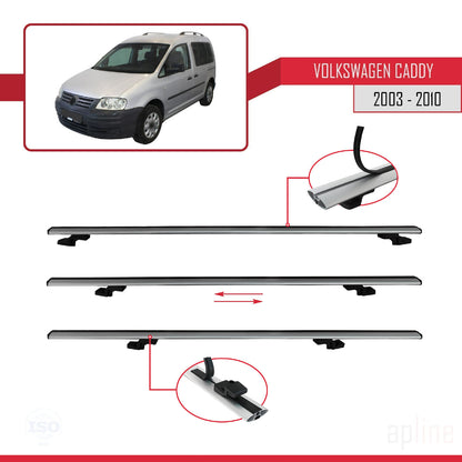 Compatible avec Volkswagen Caddy 3 (2K) 2003-2010 BASIC Model Barres de Toit Railing Porte-Bagages de Voiture Gris Aluminium 4 Barres