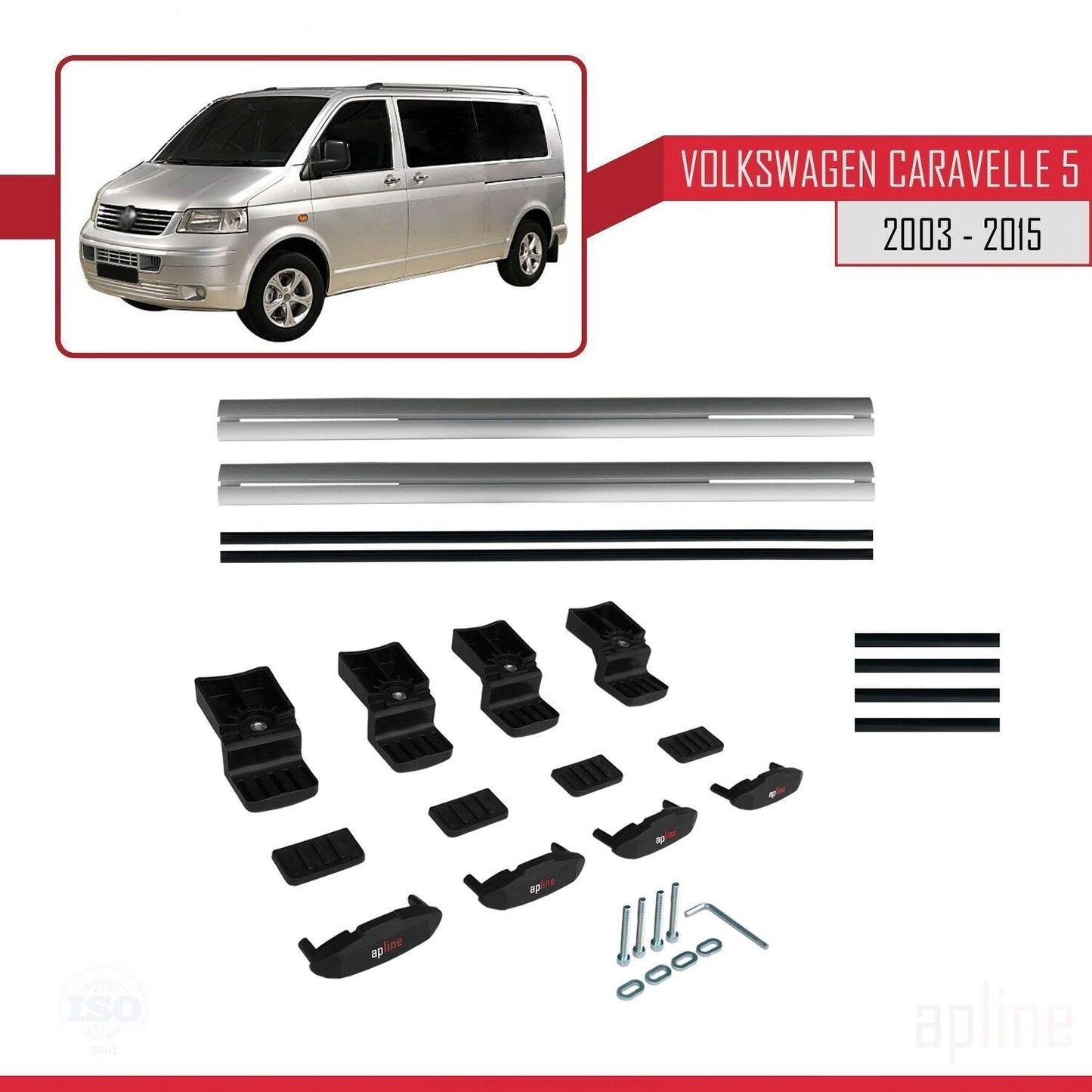 Compatible avec Volkswagen T5 Caravelle 2003-2015 BASIC Model Barres de Toit Railing Porte-Bagages de Voiture Gris Aluminium 2 Barres