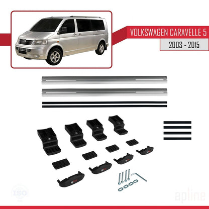 Compatible avec Volkswagen T5 Caravelle 2003-2015 BASIC Model Barres de Toit Railing Porte-Bagages de Voiture Gris Aluminium 2 Barres