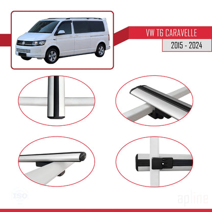 Compatible avec Volkswagen T6 Caravelle 2015-2024 BASIC Model Barres de Toit Railing Porte-Bagages de Voiture Gris Aluminium 4 Barres