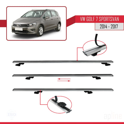 Compatible avec Volkswagen Golf Sportvan 2014-2017 BASIC Model Barres de Toit Railing Porte-Bagages de Voiture Gris Aluminium 3 Barres