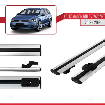 Compatible avec Volkswagen Golf 7 (5G) Variant 2013-2019 BASIC Model Barres de Toit Railing Porte-Bagages de Voiture Gris Aluminium 2 Barres