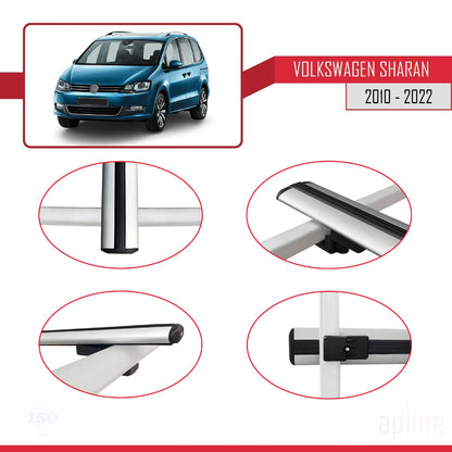 Compatible avec Volkswagen Sharan 2 (7N) 2010-2022 BASIC Model Barres de Toit Railing Porte-Bagages de Voiture Gris Aluminium 3 Barres