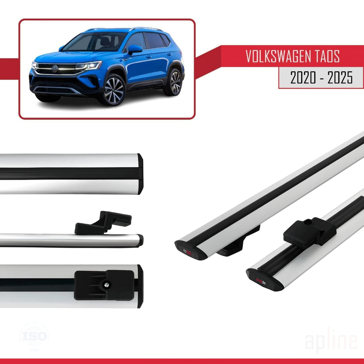 Compatible avec Volkswagen Taos 2021-2025 BASIC Model Barres de Toit Railing Porte-Bagages de Voiture Gris Aluminium 2 Barres