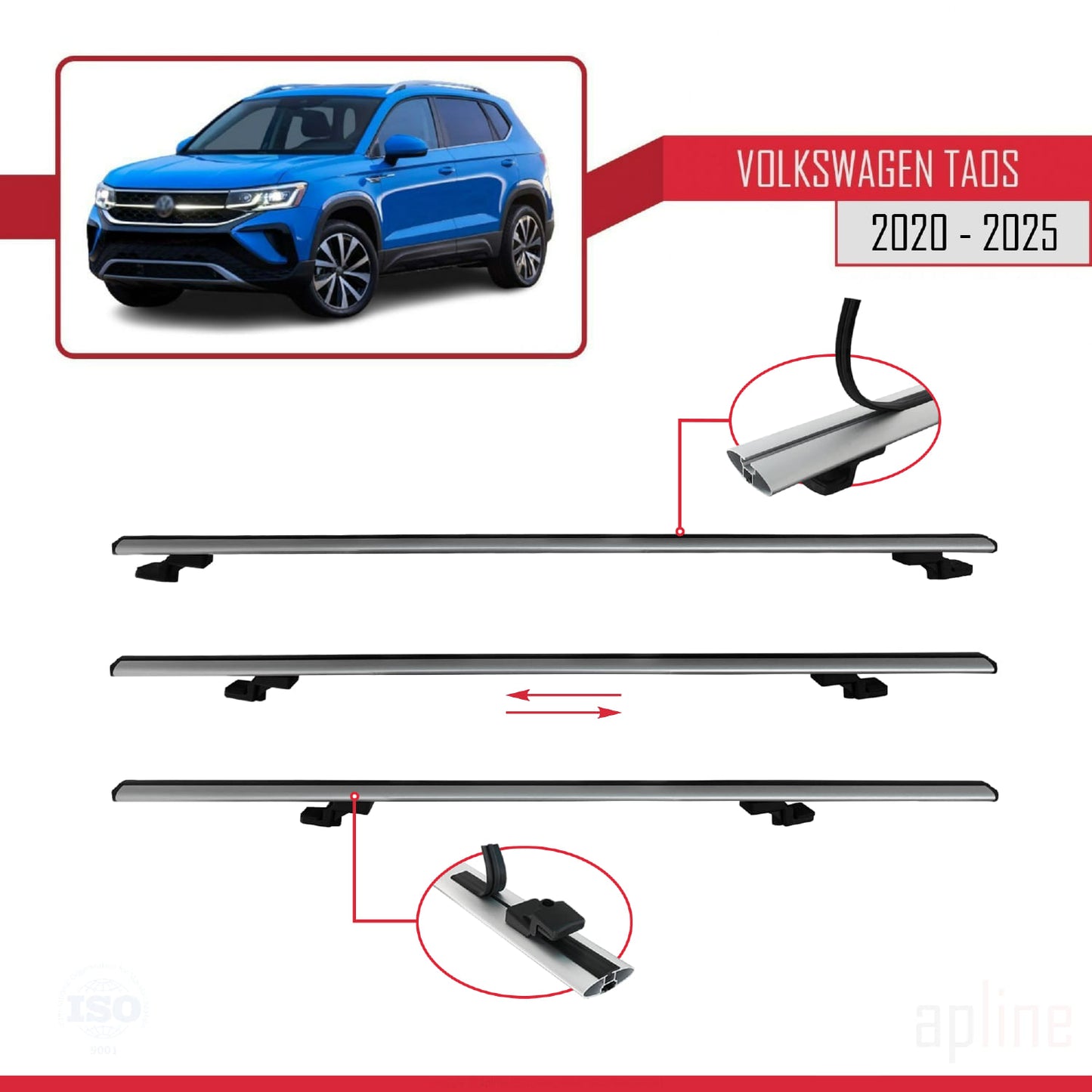 Compatible avec Volkswagen Taos 2021-2025 BASIC Model Barres de Toit Railing Porte-Bagages de Voiture Gris Aluminium 2 Barres