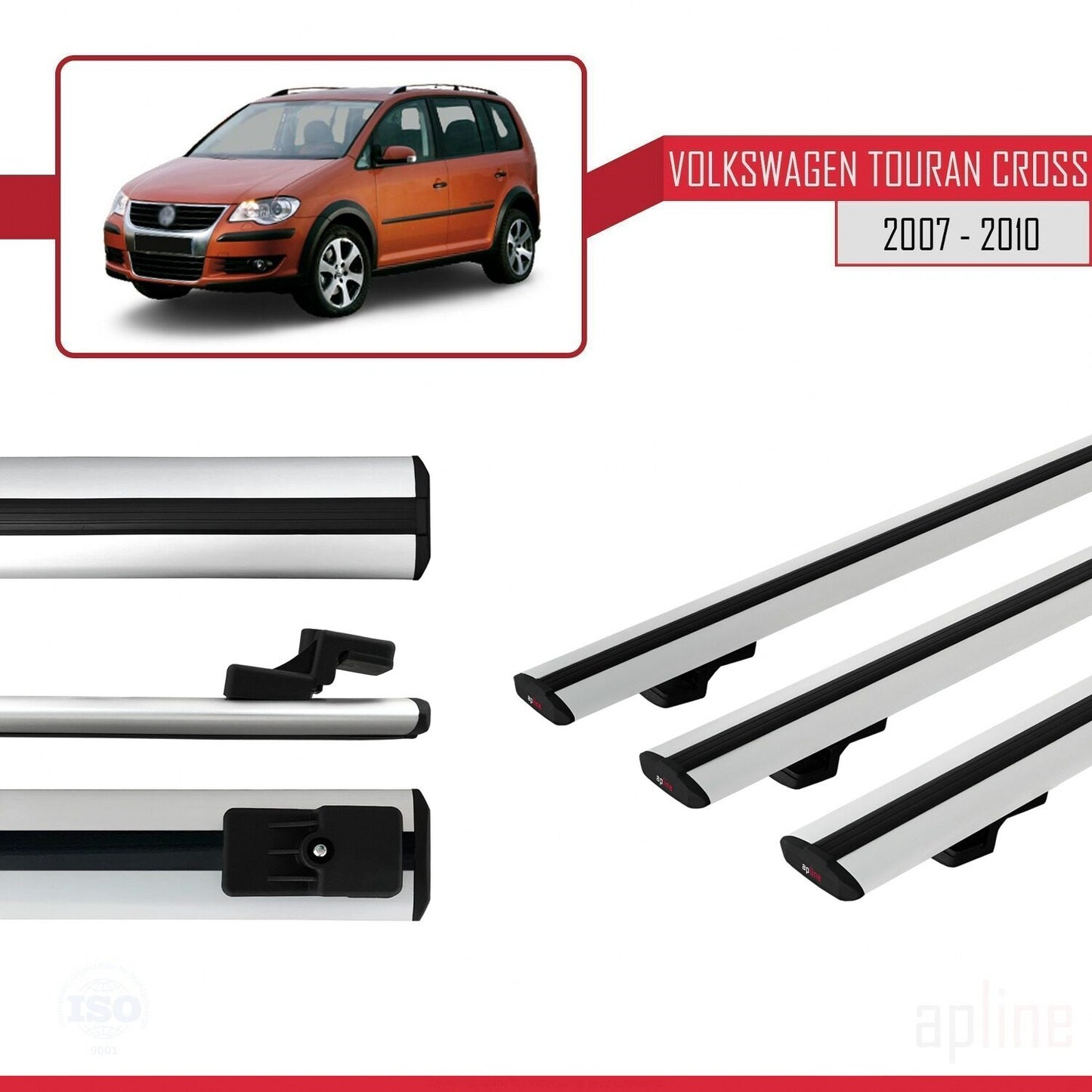 Compatible with Volkswagen Touran Cross Pre-Facelift 2007-2010 BASIC Model Car Roof Rack Cross Bar Grey Aluminium 3 Bars