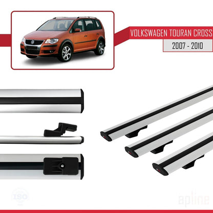 Compatible with Volkswagen Touran Cross Pre-Facelift 2007-2010 BASIC Model Car Roof Rack Cross Bar Grey Aluminium 3 Bars