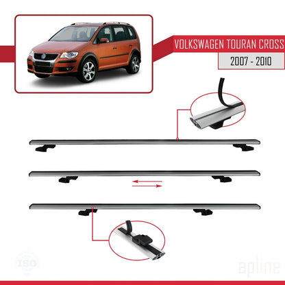 Compatible with Volkswagen Touran Cross Pre-Facelift 2007-2010 BASIC Model Car Roof Rack Cross Bar Grey Aluminium 3 Bars