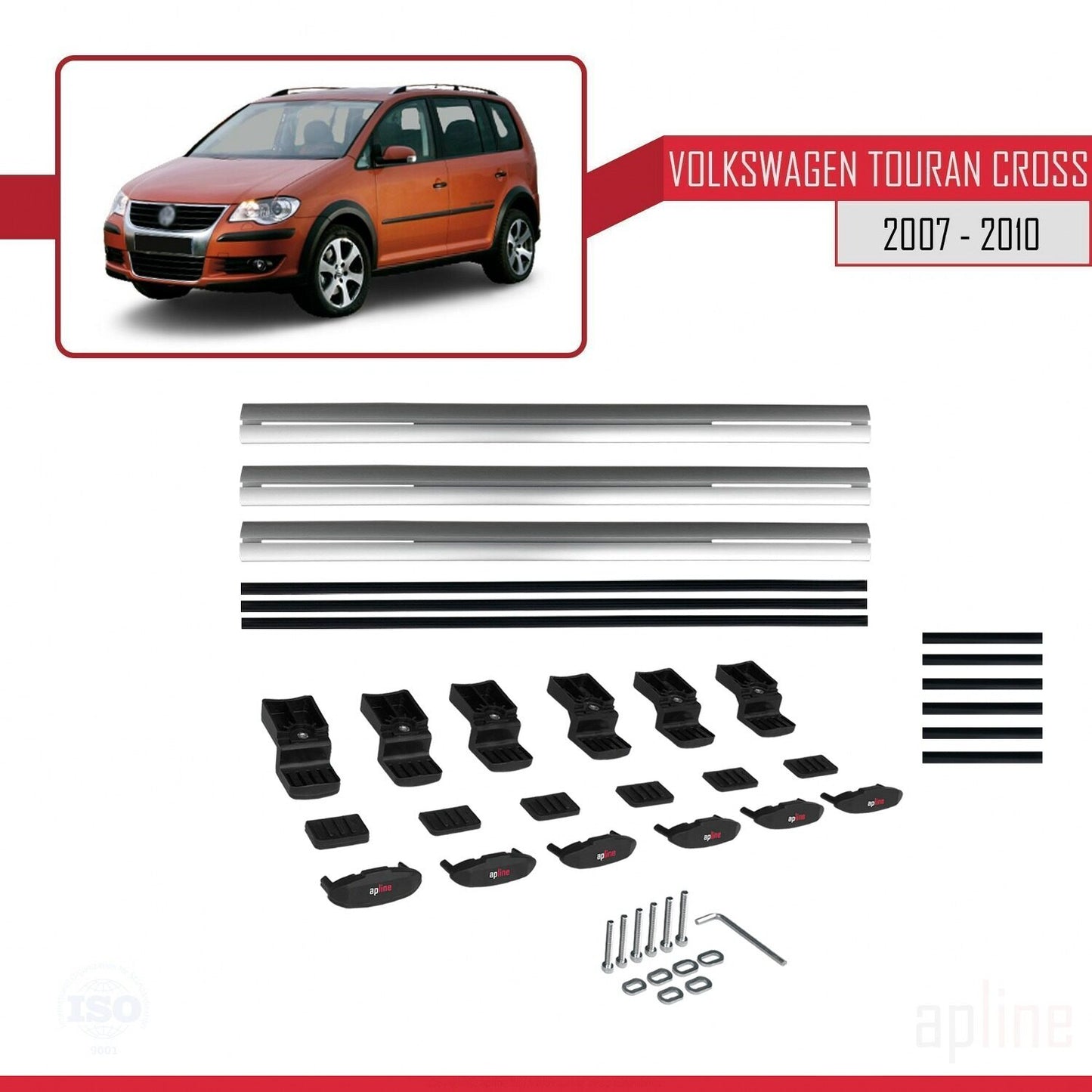 Compatible with Volkswagen Touran Cross Pre-Facelift 2007-2010 BASIC Model Car Roof Rack Cross Bar Grey Aluminium 3 Bars