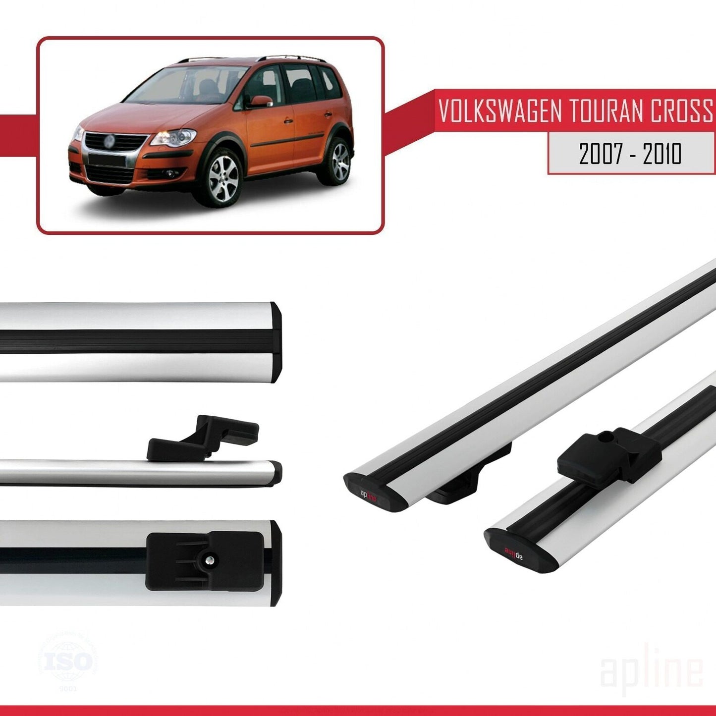 Compatible with Volkswagen Touran Cross Pre-Facelift 2007-2010 BASIC Model Car Roof Rack Cross Bar Grey Aluminium 3 Bars