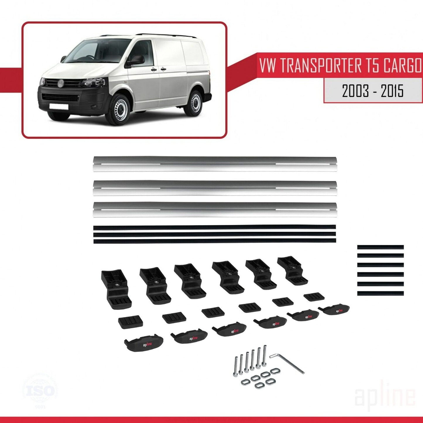 Compatible avec Volkswagen T5 Transporter 2003-2015 BASIC Model Barres de Toit Railing Porte-Bagages de Voiture Gris Aluminium 3 Barres
