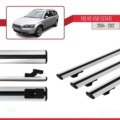 Kompatibel mit Volvo V50 2004-2012 BASIC Model Relingträger Dachträger Auto Gepäckträger Grau Aluminium 3 Stangen