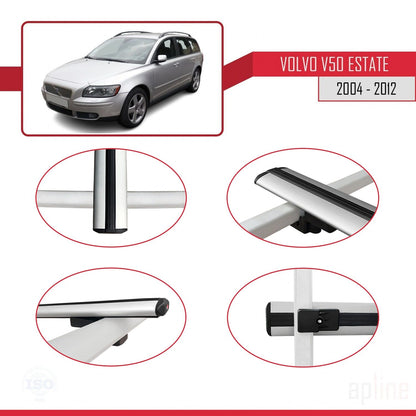 Compatible with Volvo V50 2004-2012 BASIC Model Car Roof Rack Cross Bar Grey Aluminium 3 Bars