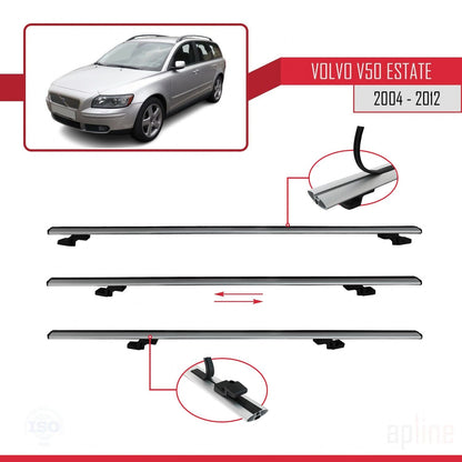 Compatible with Volvo V50 2004-2012 BASIC Model Car Roof Rack Cross Bar Grey Aluminium 3 Bars