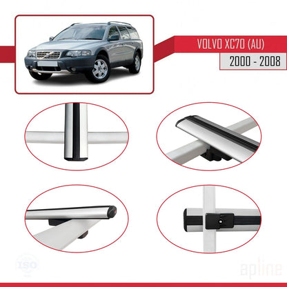Compatible with Volvo XC70 (P2) 2000-2007 BASIC Model Car Roof Rack Cross Bar Grey Aluminium 3 Bars