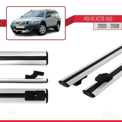 Compatible with Volvo XC70 (P2) 2000-2007 BASIC Model Car Roof Rack Cross Bar Grey Aluminium 3 Bars