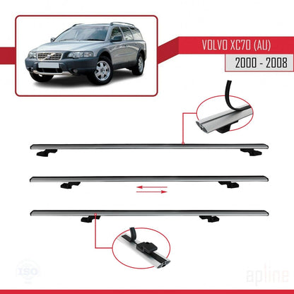 Compatible with Volvo XC70 (P2) 2000-2007 BASIC Model Car Roof Rack Cross Bar Grey Aluminium 3 Bars
