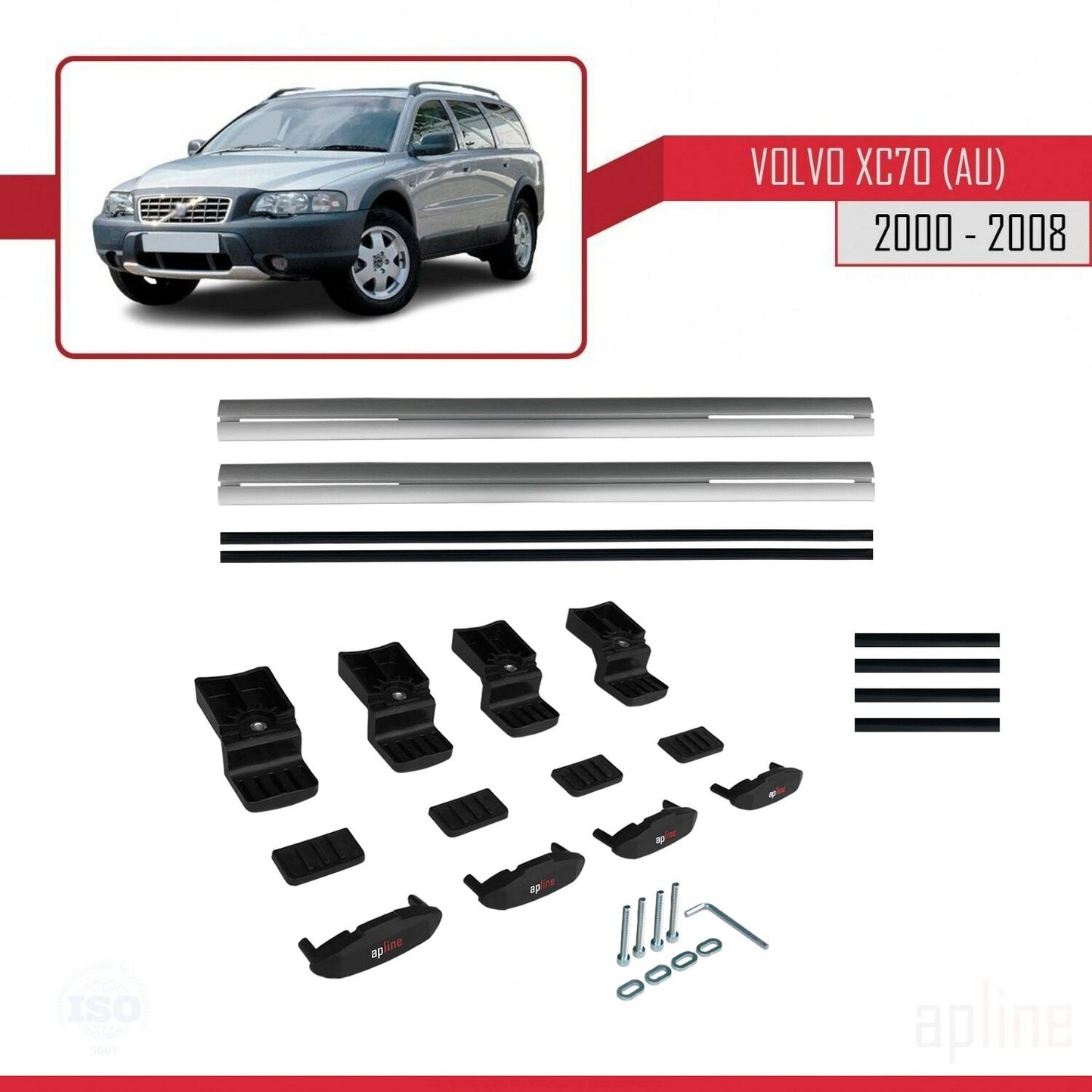 Compatible with Volvo XC70 (P2) 2000-2007 BASIC Model Car Roof Rack Cross Bar Grey Aluminium 3 Bars