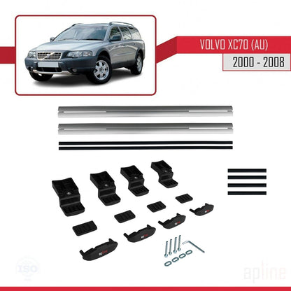 Compatible with Volvo XC70 (P2) 2000-2007 BASIC Model Car Roof Rack Cross Bar Grey Aluminium 3 Bars