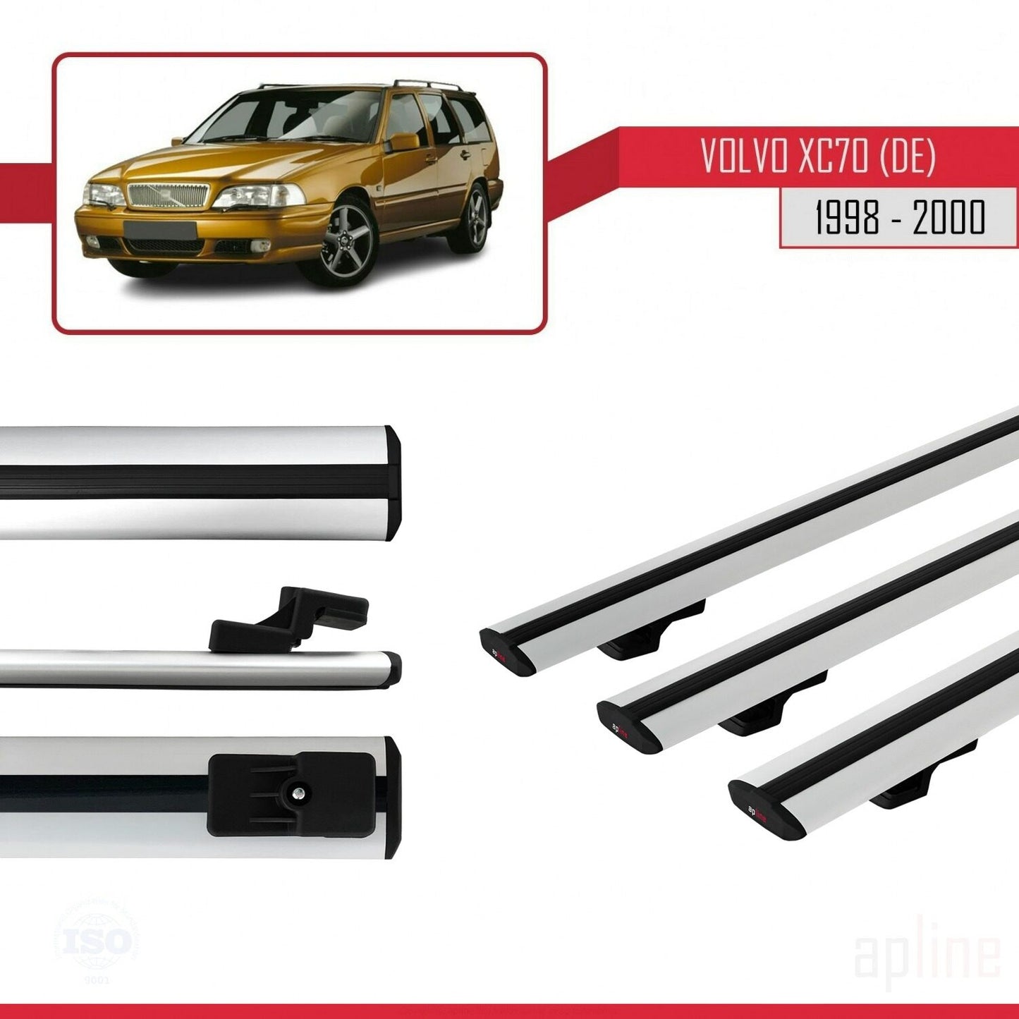 Compatible avec Volvo XC70 1998-2000 BASIC Model Barres de Toit Railing Porte-Bagages de Voiture Gris Aluminium 3 Barres