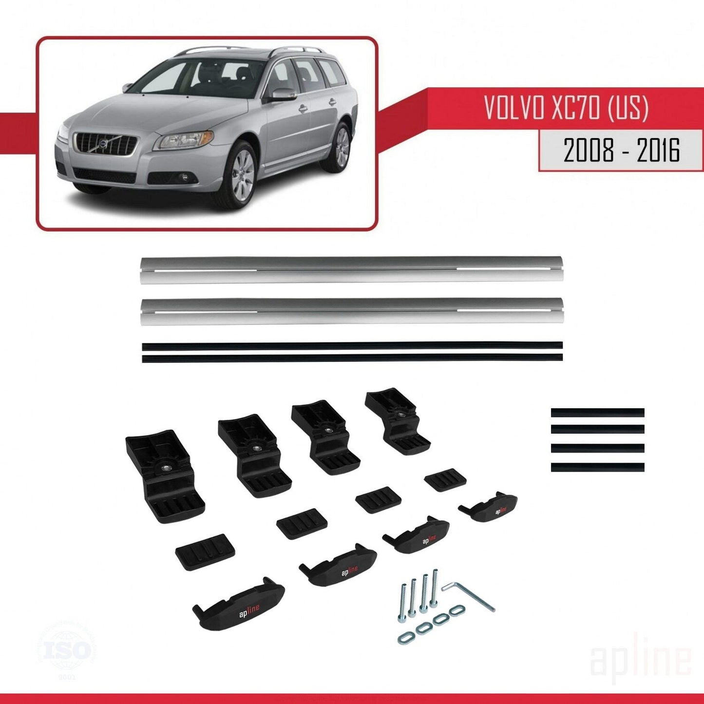 Compatible avec Volvo XC70 II (P24) 2008-2016 BASIC Model Barres de Toit Railing Porte-Bagages de Voiture Gris Aluminium 2 Barres
