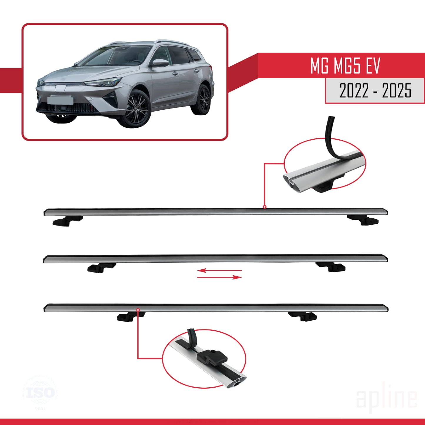 Compatible avec MG 5 EV 2022-2025 BASIC Model Barres de Toit Railing Porte-Bagages de Voiture Gris Aluminium 2 Barres