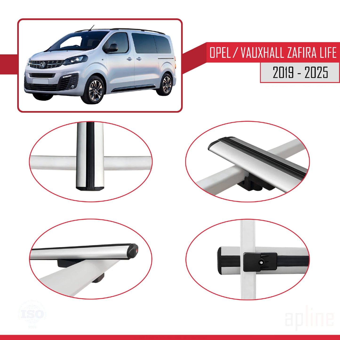 Compatible avec Opel Zafira Life 2019-2025 BASIC Model Barres de Toit Railing Porte-Bagages de Voiture Gris Aluminium 2 Barres