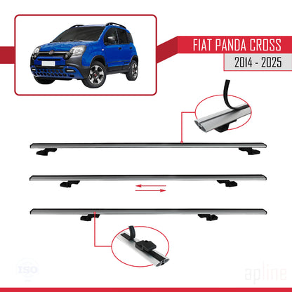 Kompatibel mit Fiat Panda Cross 2014-2025 Basismodell Dachgepäckträger, graues Aluminium, 2 Stangen