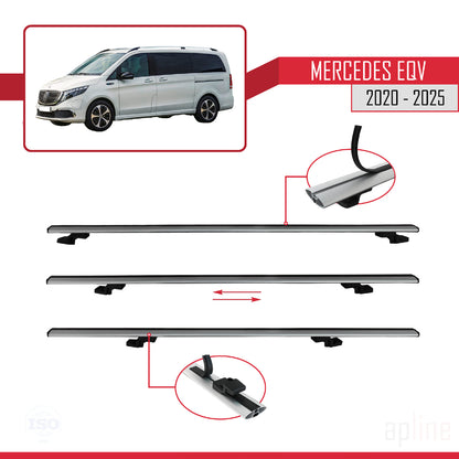 Compatible with Mercedes EQV (W447) 2020-2025 BASIC Model Car Roof Rack Cross Bar Grey Aluminium 3 Bars