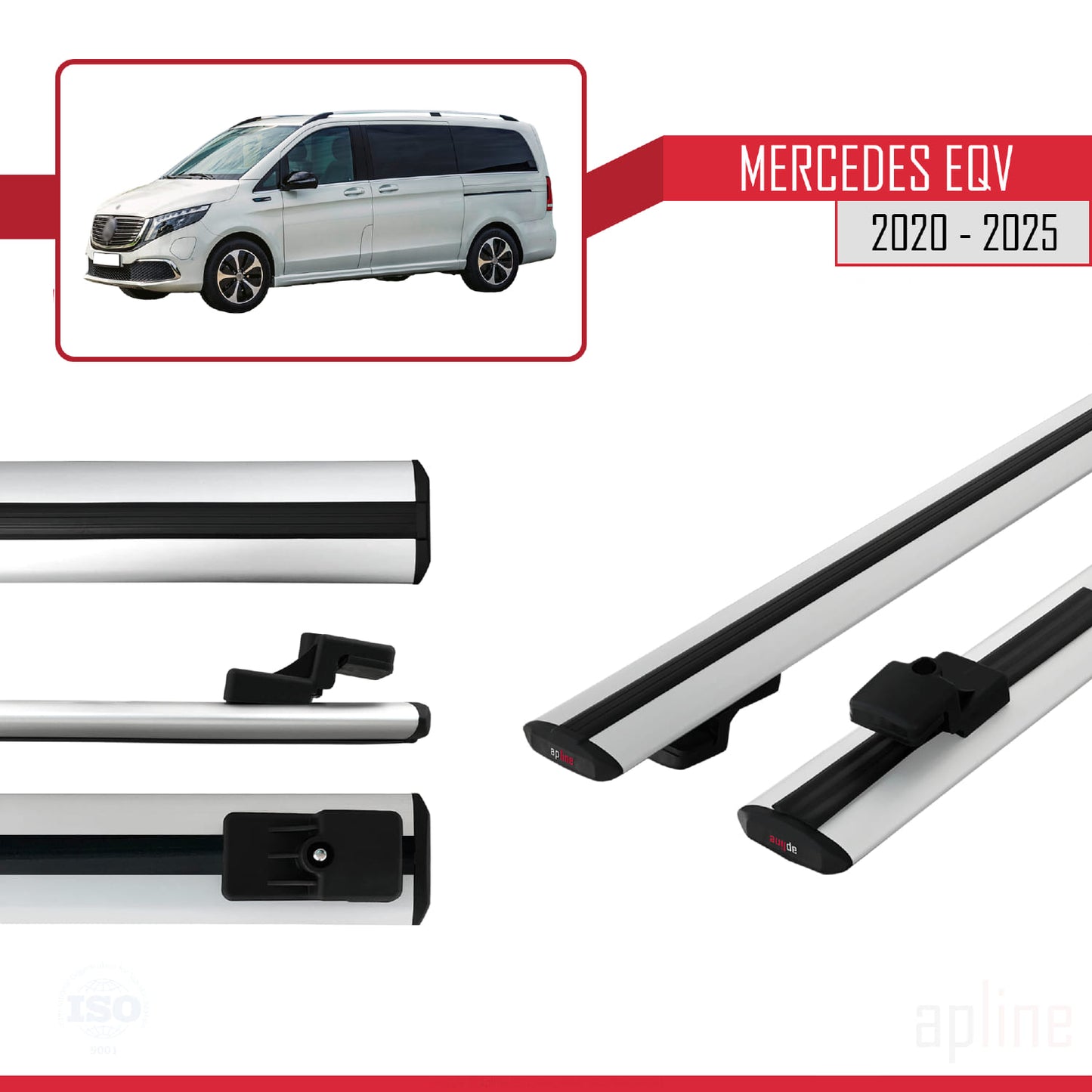 Compatible with Mercedes EQV (W447) 2020-2025 BASIC Model Car Roof Rack Cross Bar Grey Aluminium 2 Bars