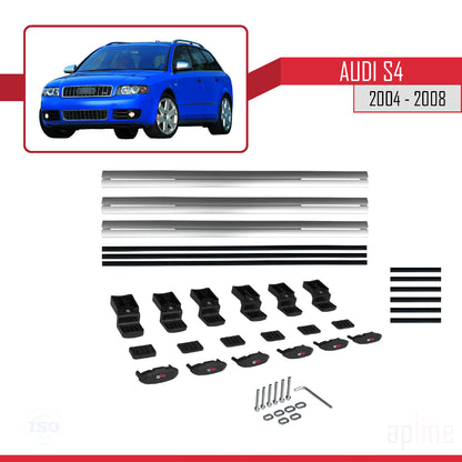 Compatible avec Audi S4 2004-2008 BASIC Model Barres de Toit Railing Porte-Bagages de Voiture Gris Aluminium 3 Barres