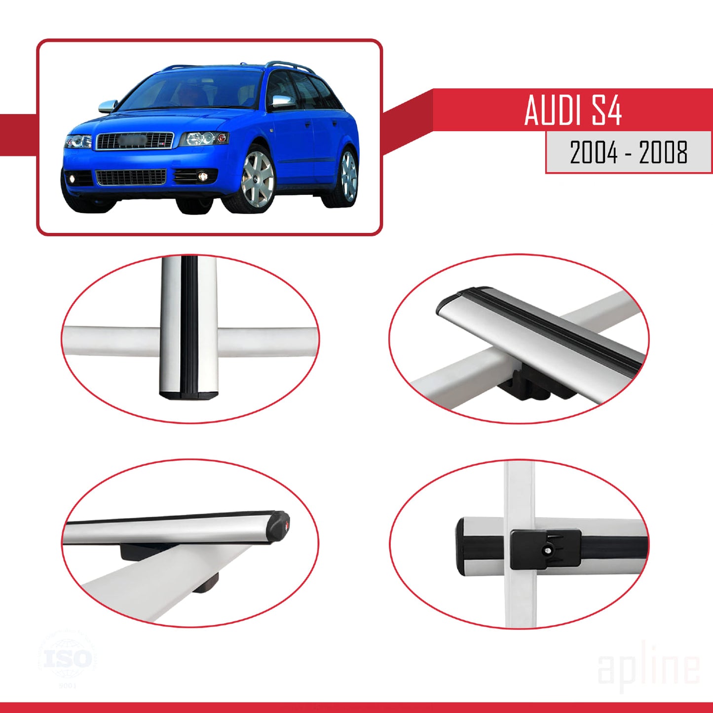 Compatible avec Audi S4 2004-2008 BASIC Model Barres de Toit Railing Porte-Bagages de Voiture Gris Aluminium 2 Barres