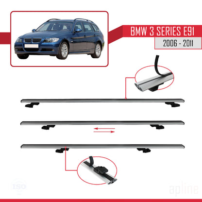 Compatible avec BMW 3 Series E91 Touring 2006-2011 BASIC Model Barres de Toit Railing Porte-Bagages de Voiture Gris Aluminium 2 Barres