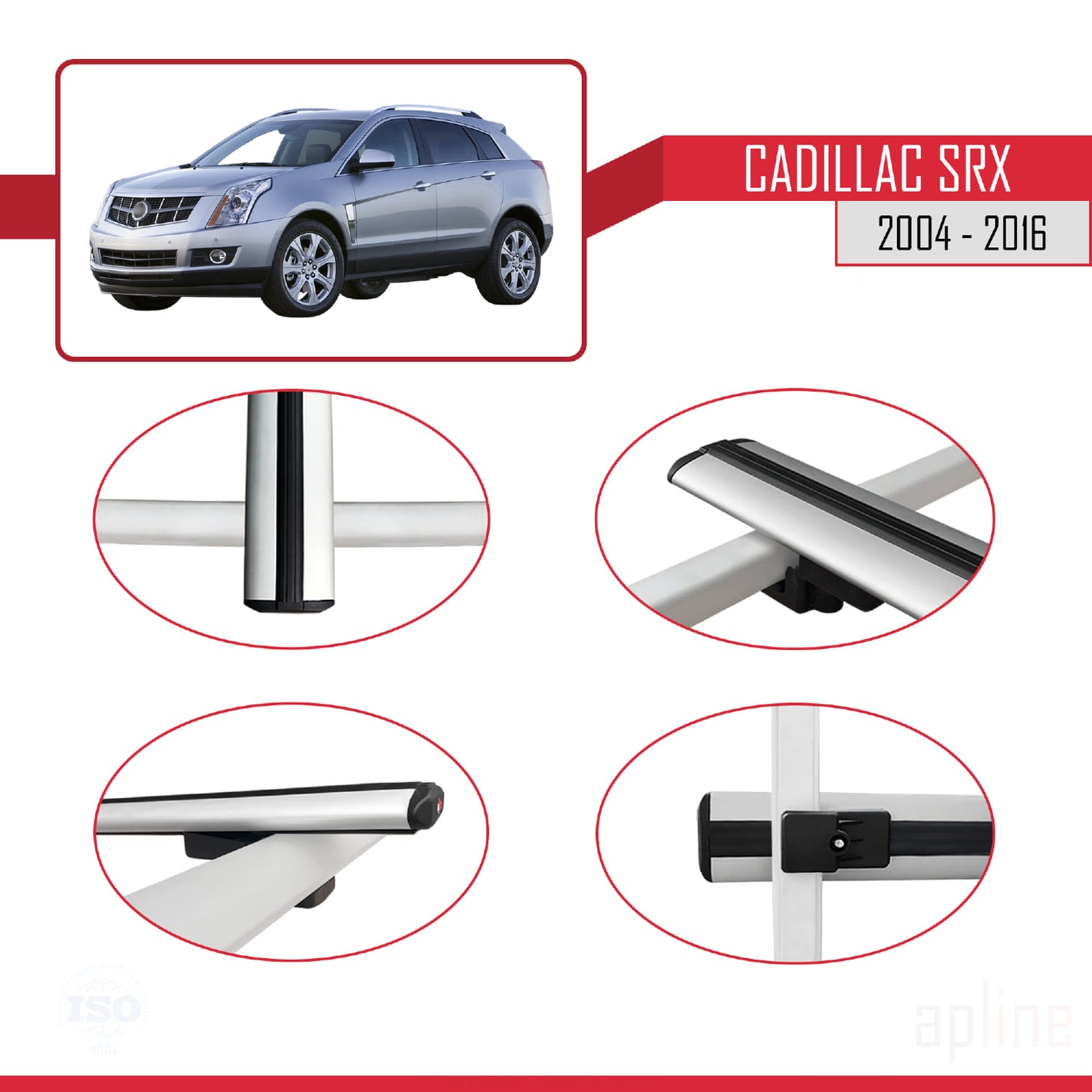 Compatible avec Cadillac SRX 2004-2016 BASIC Model Barres de Toit Railing Porte-Bagages de Voiture Gris Aluminium 2 Barres