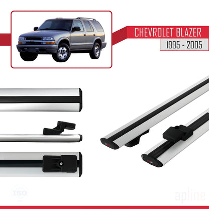Kompatibel mit Chevrolet Blazer 1995-2005 BASIC Modell Dachgepäckträger, graues Aluminium, 2 Stangen