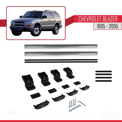 Kompatibel mit Chevrolet Blazer 1995-2005 BASIC Modell Dachgepäckträger, graues Aluminium, 2 Stangen