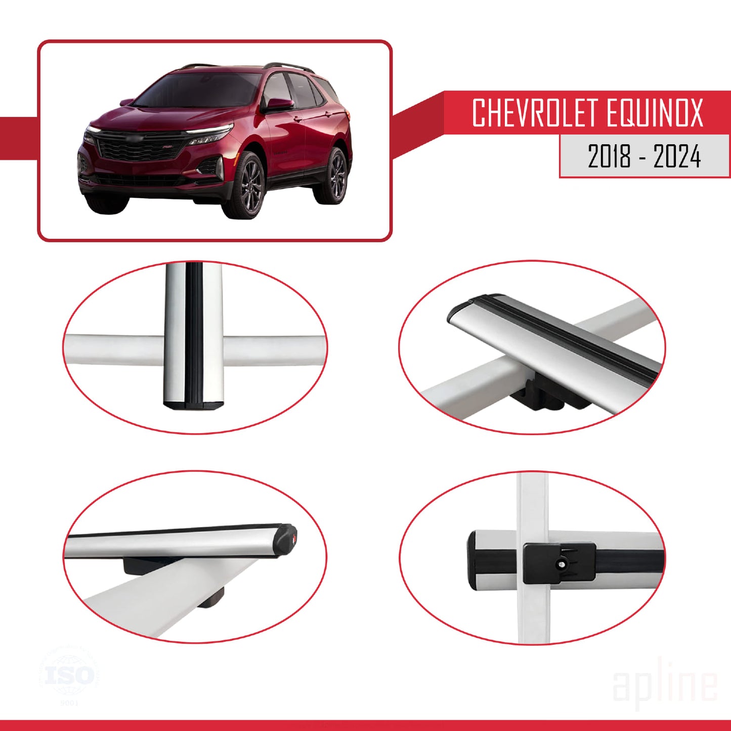 Compatible avec Chevrolet Equinox 2018-2024 BASIC Model Barres de Toit Railing Porte-Bagages de Voiture Gris Aluminium 3 Barres