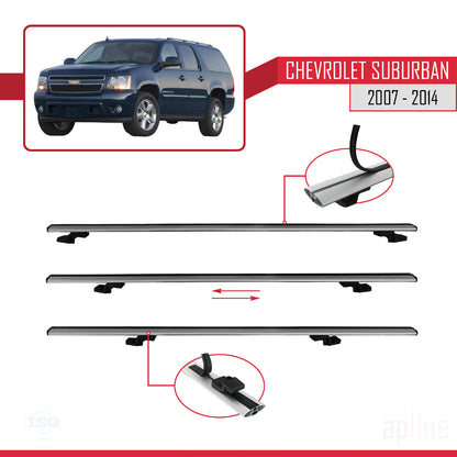Kompatibel mit Chevrolet Suburban 2007-2014 BASIC Modell Dachreling Gepäckträger Graues Aluminium 2 Stangen