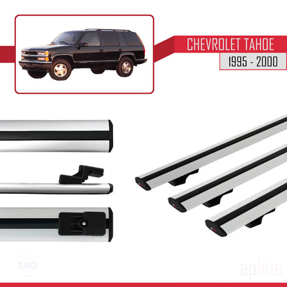 Kompatibel mit Chevrolet Tahoe 1995-2000 BASIC Modell Dachgepäckträger, graues Aluminium, 3 Stangen