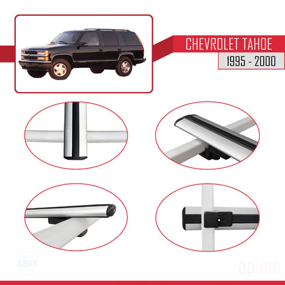 Kompatibel mit Chevrolet Tahoe 1995-2000 BASIC Modell Dachgepäckträger, graues Aluminium, 3 Stangen