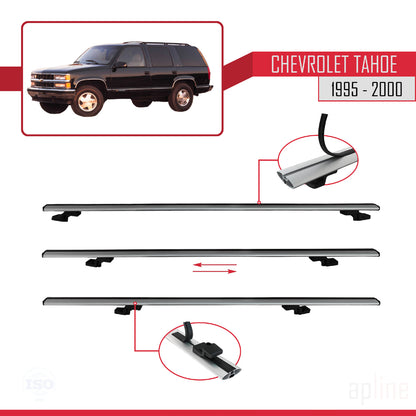 Kompatibel mit Chevrolet Tahoe 1995-2000 BASIC Modell Dachgepäckträger, graues Aluminium, 3 Stangen