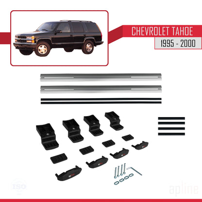 Kompatibel mit Chevrolet Tahoe 1995-2000 BASIC Modell Dachgepäckträger, graues Aluminium, 2 Stangen