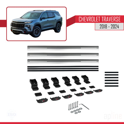 Compatible with Chevrolet Traverse 2018-2024 BASIC Model Car Roof Rack Cross Bar Grey Aluminium 3 Bars