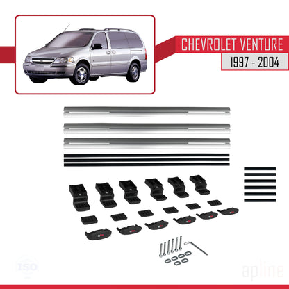 Compatible with Chevrolet Venture 1997-2004 BASIC Model Car Roof Rack Cross Bar Grey Aluminium 3 Bars