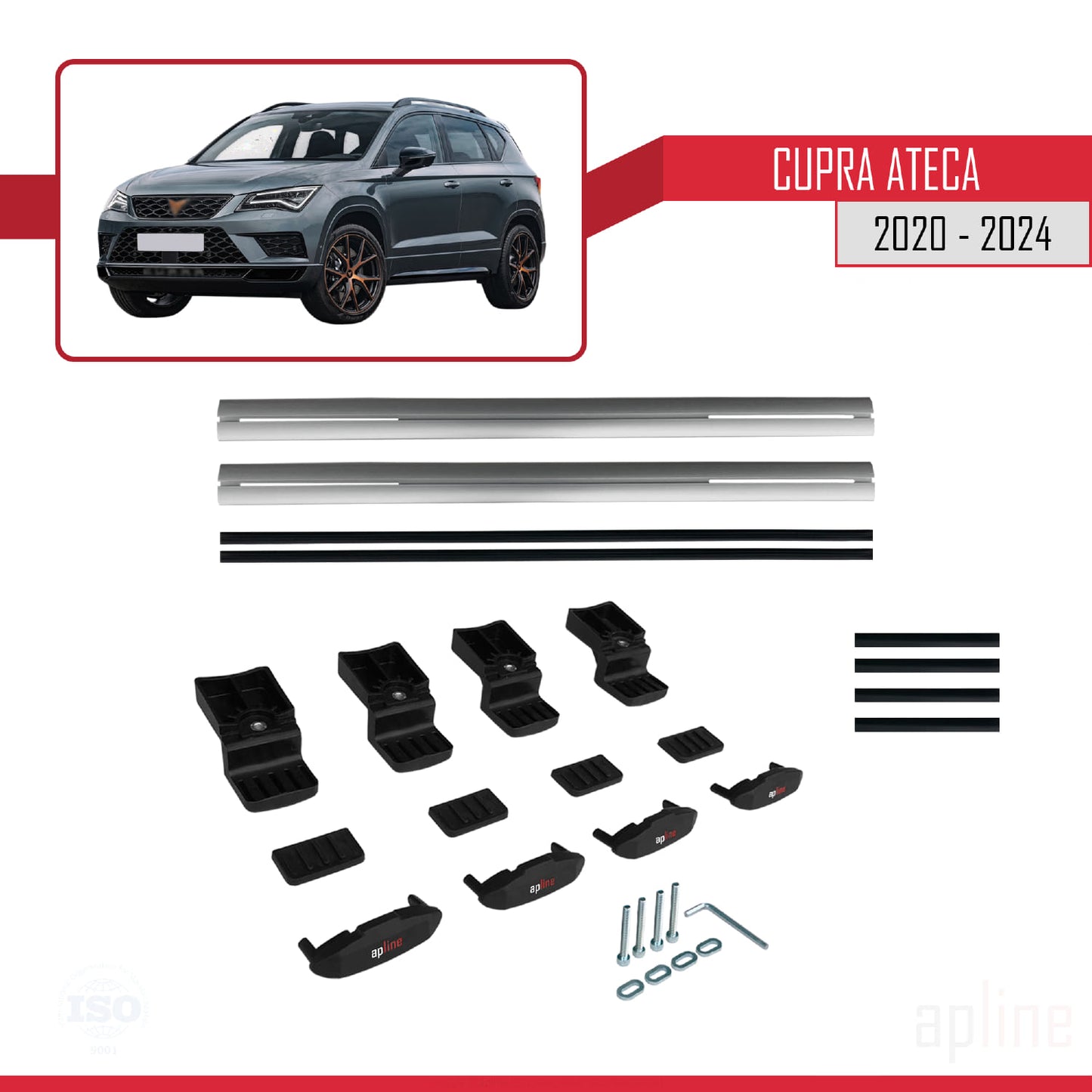 Compatible avec Cupra Ateca 2020-2024 BASIC Model Barres de Toit Railing Porte-Bagages de Voiture Gris Aluminium 2 Barres