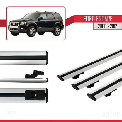 Compatible avec Ford Escape 2008-2012 BASIC Model Barres de Toit Railing Porte-Bagages de Voiture Gris Aluminium 3 Barres