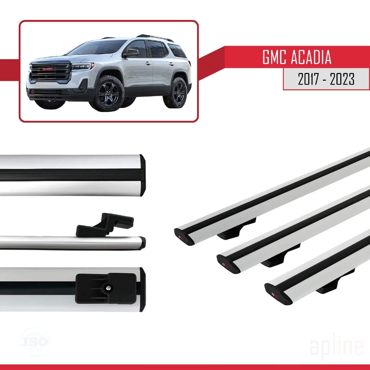 Compatible avec GMC Acadia 2017-2023 BASIC Model Barres de Toit Railing Porte-Bagages de Voiture Gris Aluminium 3 Barres