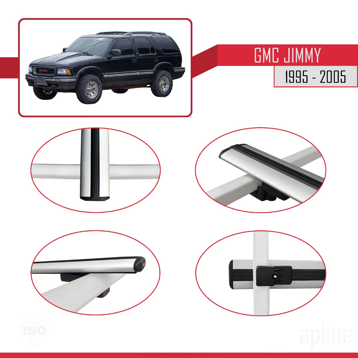 Compatible avec GMC Jimmy 1995-2005 BASIC Model Barres de Toit Railing Porte-Bagages de Voiture Gris Aluminium 3 Barres